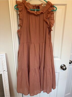 Listicle Rust Midi Ruffle Sundress